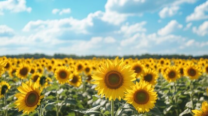 Fototapeta premium Sunflower Field Under Sunny Sky