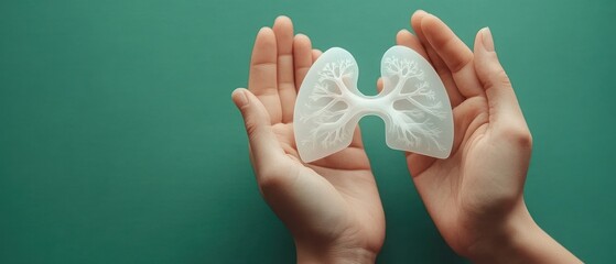Hands Holding White Lung Shapes for Awareness of Lung Cancer Air Pollution Respiratory Diseases and Organ Donation