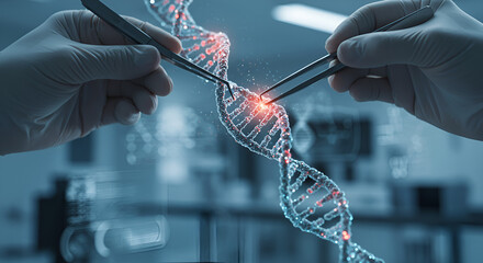 human hand holding dna strand
