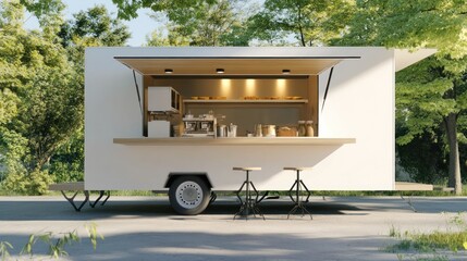 Modern Food Truck in a Tranquil Park Setting