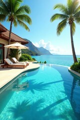 Fototapeta premium Luxury resort, private pool, crystal clear water, tropical, calm