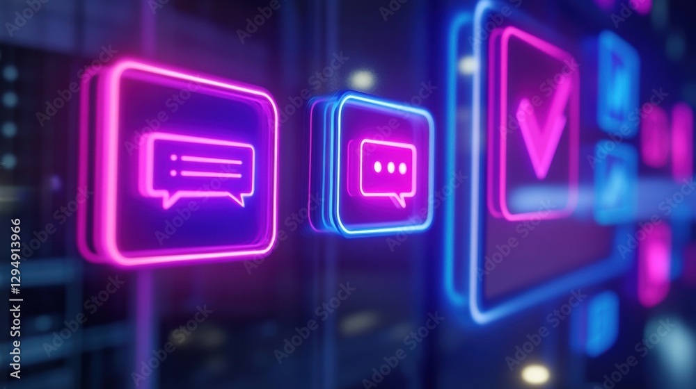 Aufkleber Floating message bubbles and glowing text notifications create a vibrant social media chat experience in a digital interface. Generative AI