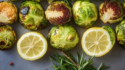 Roasted Brussels Sprouts with Lemon and Rosemary- Gourmet Food Photography