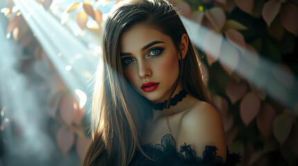 Creative image of woman using light effects