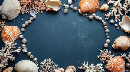 Obraz premium A harmonious composition of marine treasures, including diverse shells, delicate coral fragments