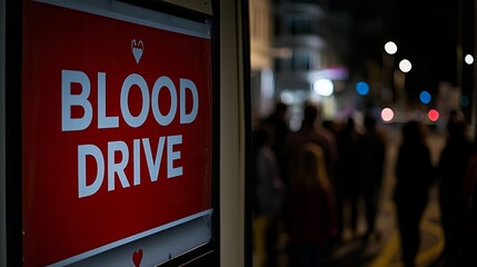 Nighttime blood drive event attracting community members to donate.