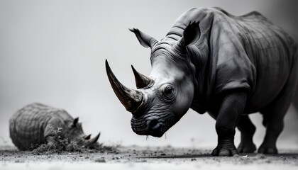 Powerful Rhinoceros Close Up, Monochromatic Wildlife Photography