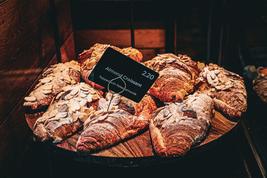 Almond croissants at the bakery