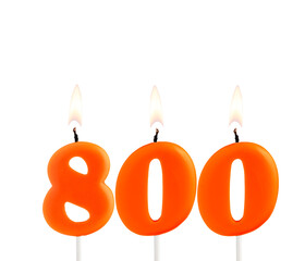 Orange candles forming the number 800 - Number of views, views or followers.