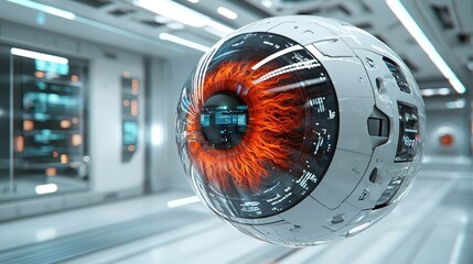 3D model features intricate rendering of human eye highlighting retina cornea and optic nerve.
