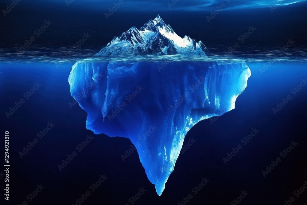 Fototapete Melting iceberg drifting in deep blue waters under a clear sky with ample space for text placement. Generative AI