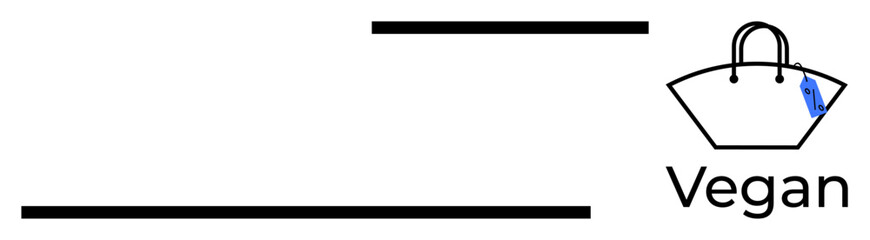 Obraz premium Vegan handbag labeled with a blue eco-friendly tag next to Vegan text. Ideal for sustainable fashion, ethical consumerism, cruelty-free products, eco-friendly lifestyle, minimalist design