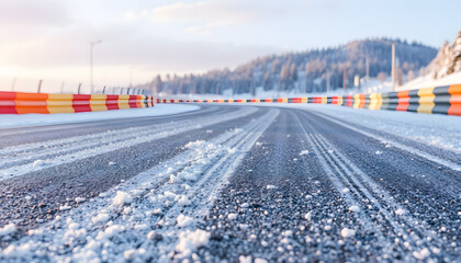 Obraz premium close up of race track or road and snow, vector style. with white shades