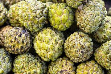 Annona squamosa tropical fruit at the farmers market.
