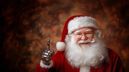 A humanoid robot Santa Claus AI agent with a robotic hand on Christmas symbolizing agentic autonomy and the automation of the holiday season using agi superintelligence technology