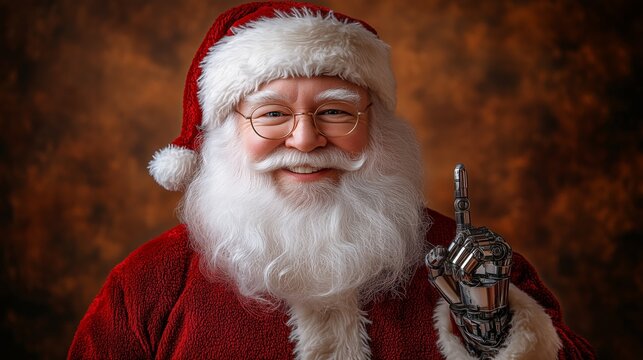 A humanoid robot Saint Nick AI agent with a robotic hand on Christmas symbolizing agentic autonomy and the automation of the holiday season using AGI superintelligence technology