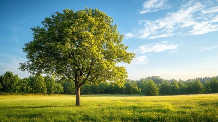 Fototapeta premium Beautiful summer landscape with trees at sunrise.