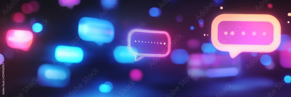 Fototapete social media chat interface with floating message bubbles and glowing notifications at night. genera