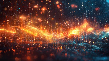 Fototapeta premium Vibrant Abstract Background with Glowing Particles and Light Trails in a Dark Setting