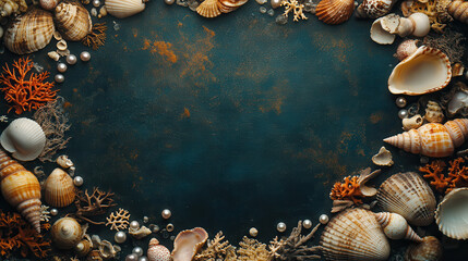 Obraz premium A harmonious composition of marine treasures, including diverse shells, delicate coral fragments