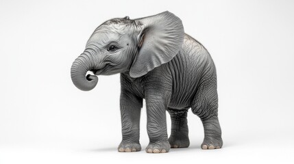 Fototapeta premium baby elephant stands proudly its tiny trunk curled slightly upward. Wrinkled gray skin and floppy ears accentuate its charm as it gazes forward wise expressive eyes.