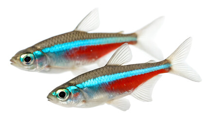 Fototapeta premium Cardinal Tetra Fish with Vivid Red and Blue Stripes, Isolated on Transparent Background