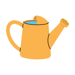 Bright yellow watering can with water ready for gardening use in a vibrant outdoor space