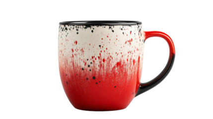red , white and black cup or mug isolated on white background , transparent , png 