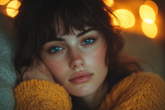 Cozy young couple sharing laptop in warm kitchen smiling together