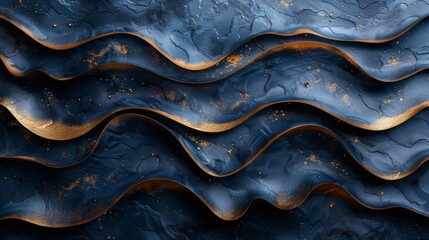Navy Blue Waves with Gold Accents on Black