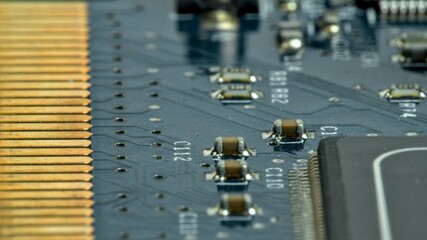 close-up of electronic parts on a computer PCI card