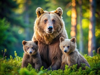 Mama Bear Protecting Cubs Coloring Page: Free Printable Bear Family Illustration