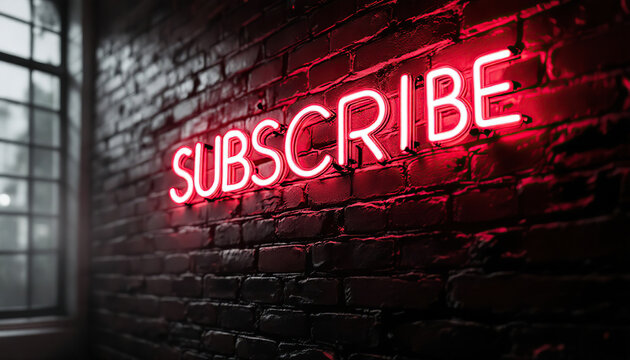 Red Neon Subscribe Sign on Brick Wall