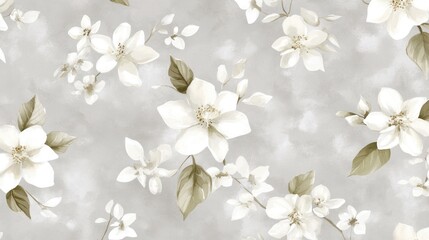 Floral pattern, white flowers, gray background, wallpaper design