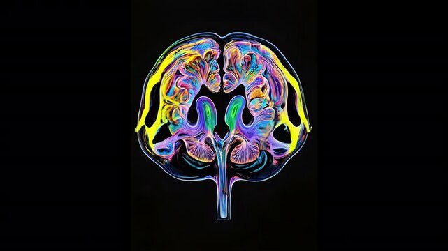 Brain scan, Morphing, trippy, psychedelic, colorful, motion graphics, brain, MRI, experimental, creative, grunge, glitch, retro, isolated on black background, copy space, element, tech