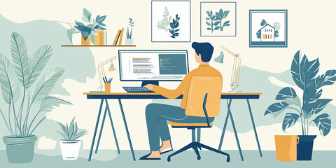 une personne en action de télétravail - IA Generative