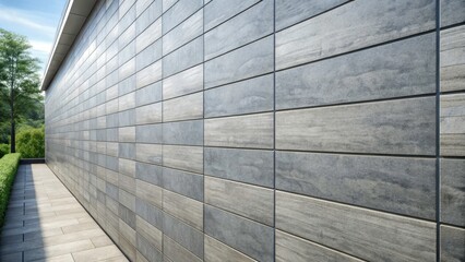 Fototapeta premium Modern Gray Tile Wall Panels, Exterior Architecture Texture, Contemporary Building Facade, Grey Tile Wall Design