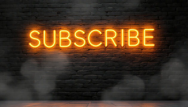 Orange Neon Subscribe Sign on Brick Wall