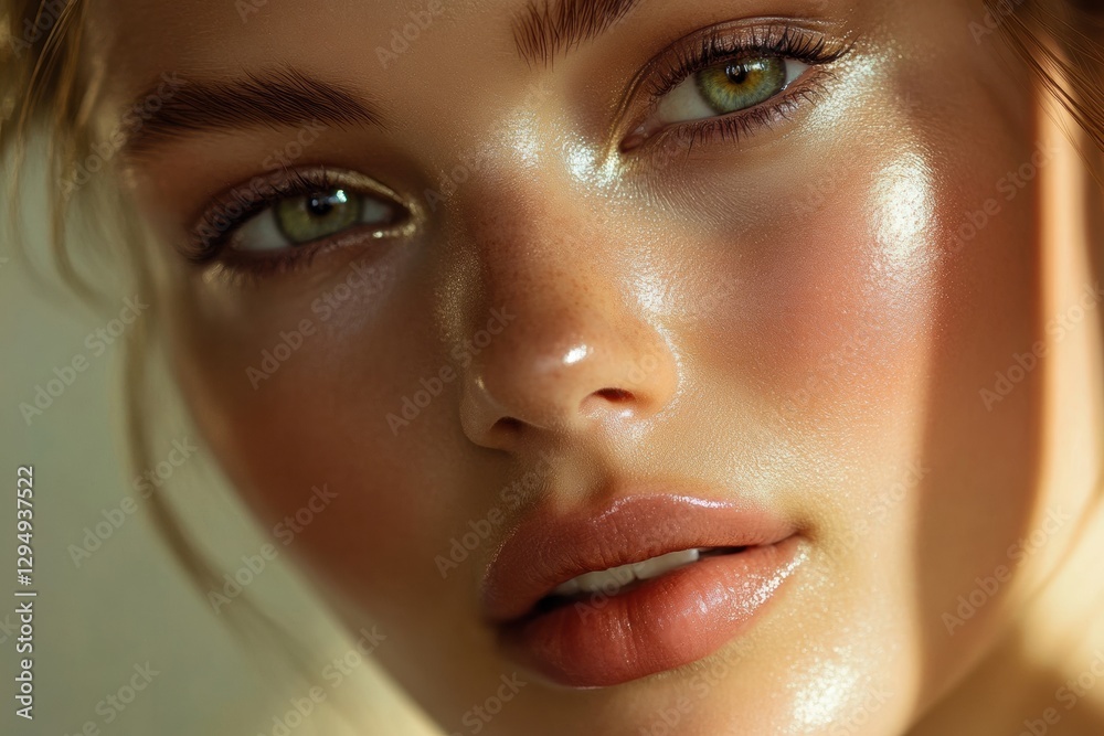 Poster modern beauty portrait showcasing smooth skin and artistic lighting in an intimate setting. generati