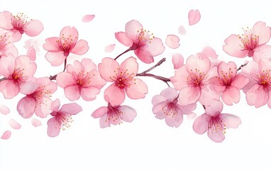 Fototapeta premium Cherry Blossom Branch in Full Bloom Watercolor Illustration with Soft Sunlight and Symmetrical Composition