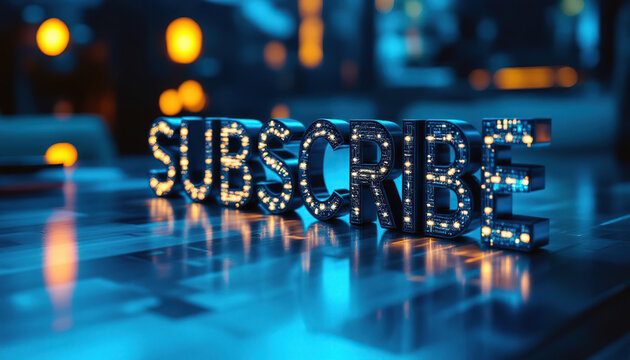 Illuminated Subscribe Sign Glowing in Blue Light