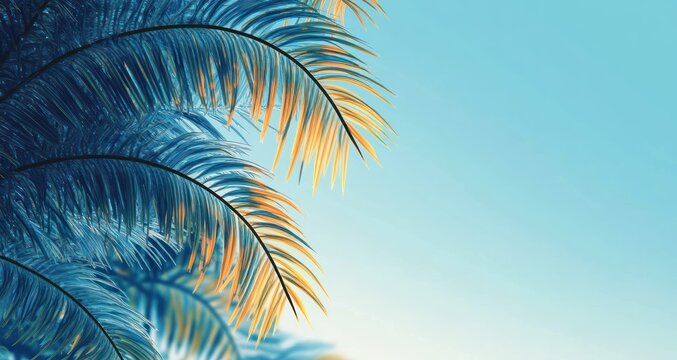 Tropical Minimalism Banner with Palm Leaves and Blue Sky for Easter Celebration and Springtime Faith