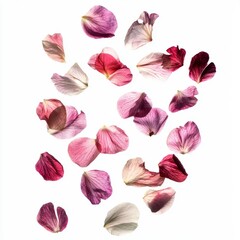 Fototapeta premium Delicate Petals of Various Shades Floating Gracefully Against a White Background in a Soft and Elegant Arrangement