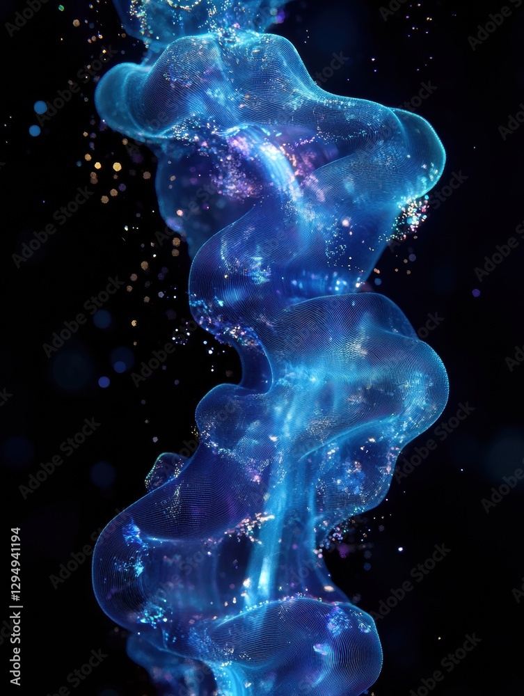 Poster Glowing gas bubbles create mesmerizing patterns beneath the surface of water in an enchanting underwater world. Generative AI
