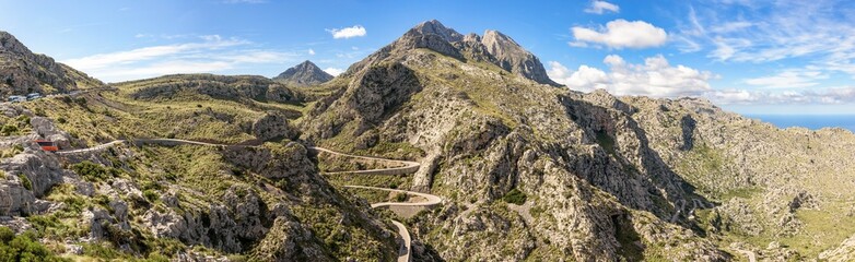 Panoramic view of Sa Calobra road in Serra de Tramuntana in Mallorca
