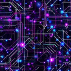 Fototapeta premium Vibrant Circuit Board Design with Neon Lights