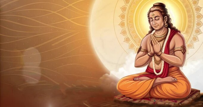 Indian, Buddhist or Hindu people meditating with empty space. Editable to add text to a greeting card.