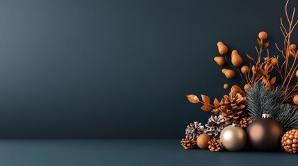 Naklejka premium Christmas decorations on a blue background with various ornaments and festive elements