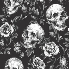 Skull and Rose Floral Pattern Design