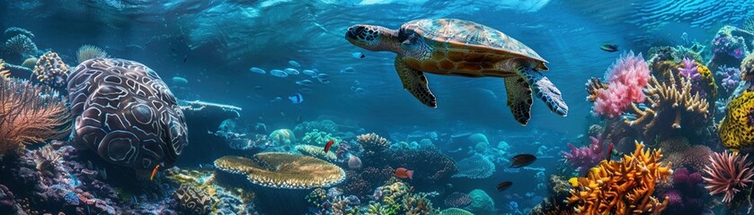 Obraz premium Ocean view showing diverse marine life coral reefs bustling with color and life